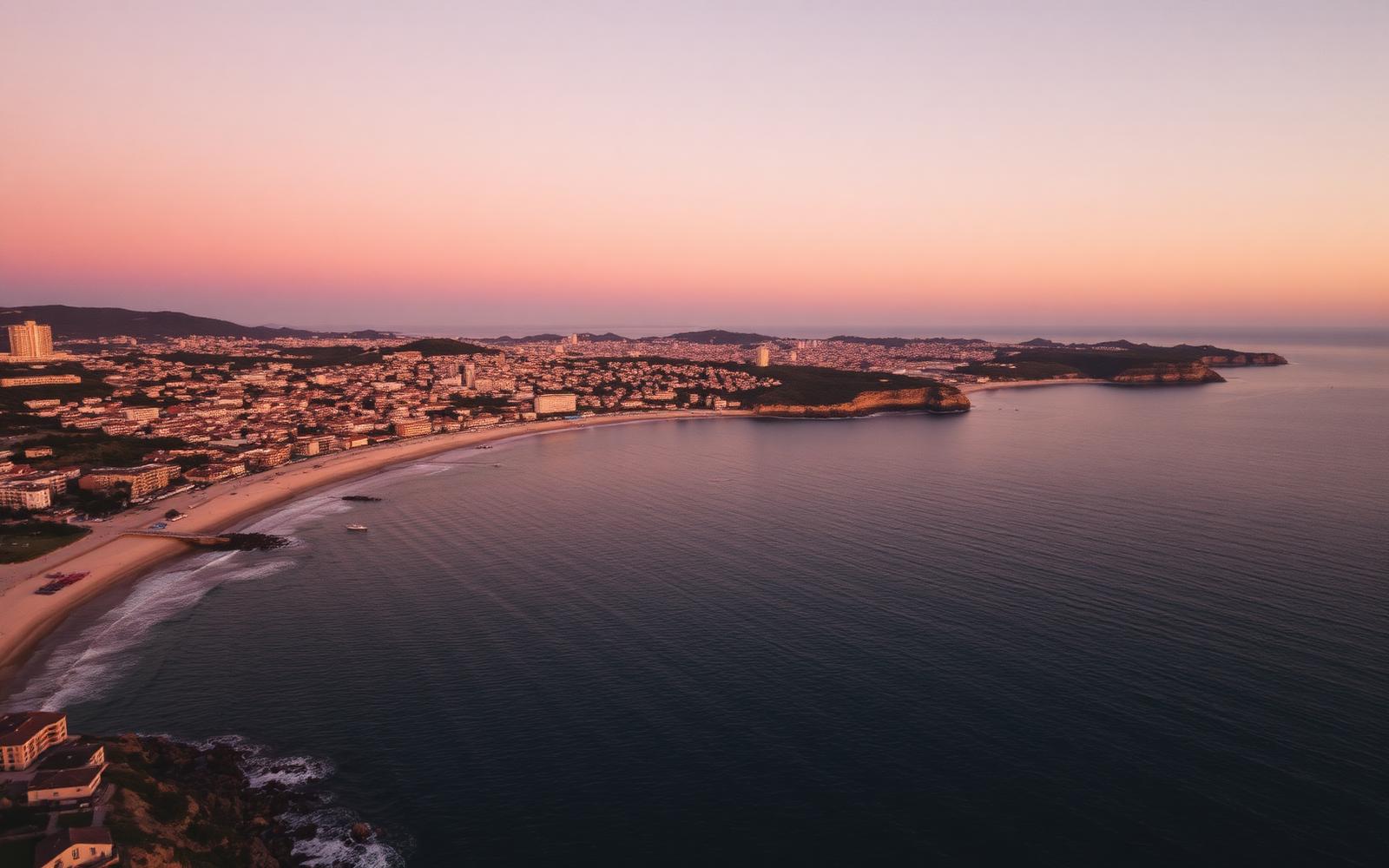 Vista editorial da costa portuguesa ao entardecer